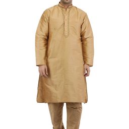 Exotic India Men Solid Regular Mandarin Collar Calf Length Kurta with Pyjamas-picture-56