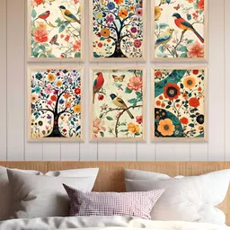 WALLLANE Brown & Teal 6 Pieces Wood Floral and Botanical Wall Paintings-image-97