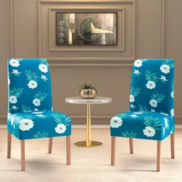Kuber Industries 2-Pcs White & Green Flower Printed Stretchable Tea Table Chair Cover-34