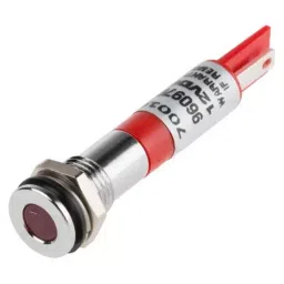RS PRO Red Panel Mount Indicator 12V DC, Mounting Hole Size 8 mm, Termination Type Solder Tab, IP Rating IP67, Model No 7001662-18