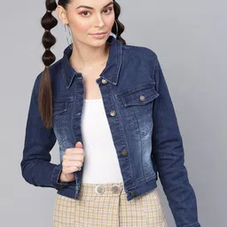 SASSAFRAS Women Blue Solid Denim Jacket-image-32