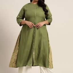 Juniper Plus Women Olive Green & Gold-Toned Ethnic Motifs Printed Indie Prints Liva Kurta-image-15