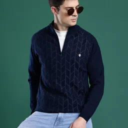 Cayman Geometric Self Design Half Zipper Woollen Pullover-picture-45