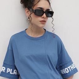 The Roadster Life Co. Typography Printed Drop-Shoulder Sleeves Oversized T-shirt-image-31