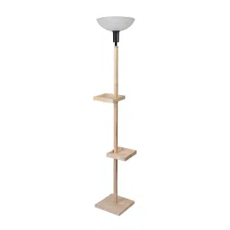 Sanded Edge Wood Style J Walnut Frappe Uplight Floor Lamp in Solid Wood with White Washable Acrylic-20