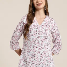 HERE&NOW Floral Printed V-Neck Straight Kurti-picture-20