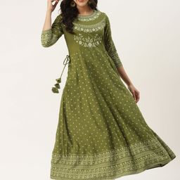 KBZ Women Green & White Ethnic Motifs Printed Anarkali Kurta-image-13