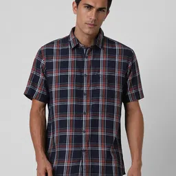 VAN HEUSEN DENIM LABS Men Spread Collar Tartan Checked Cotton Casual Shirt-picture-15