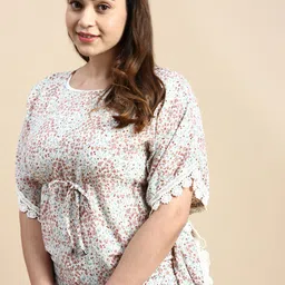 SHOWOFF Plus Floral Printed Extended Sleeves Lace Inserts Kaftan Top-image-36