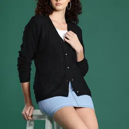 Cayman Self Design Cable Knit Woollen Cardigan-picture-35
