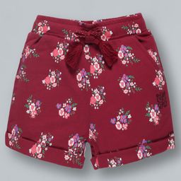 Plum Tree Knee Length Floral Printed Shorts- Burgundy-image-48