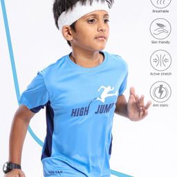 Pine Active Skin Friendly & Breathable Half Sleeves Tee High Jump Print - Light Blue Black-image-56