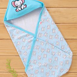 Babyhug Interlock Cotton Wrapper Elephant Embroidery - Blue-image-27