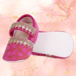 Coco Candy Golden Lace Embellished Brocade Booties - Pink-picture-27
