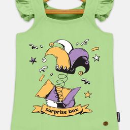Kiddopanti Cap Flutter Sleeves Surprise Box Printed Tee - Light Green-image-28