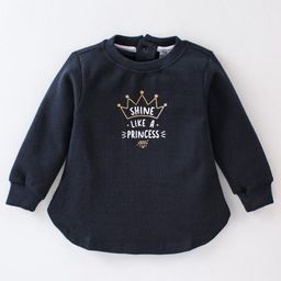 Simply Jacquard Full Sleeves Text Print Winter Frock - Navy Blue-image-42