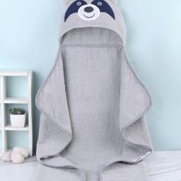 Babyhug Terry Woven Hooded Towel & Wrapper L 76 x B 76 cm Raccoon Print - Grey-image-28