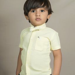 Polka Tots  Half Sleeves Solid Shirt With Dual Bow Tie - Yellow-image-84