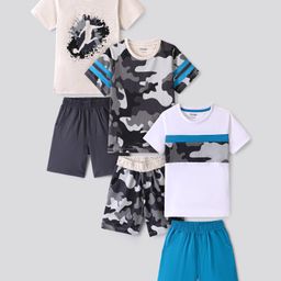 Primo Gino 100% Cotton Half Sleeves Camouflage Night Suits Pack of 3 - Blue White & Grey-image-50