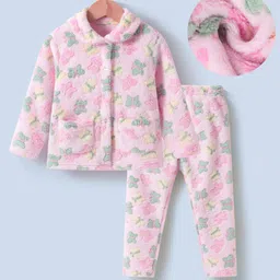 Kookie Kids Full Sleeves Collared Winter Wear Night Suit With Butterfly Design - Pink-picture-32