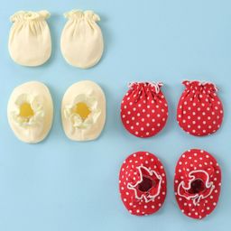 Ben Benny 100% Cotton Knit Mitten & Booties Set Solid & Polka Dots Print Pack of 2- Red & Yellow-picture-12