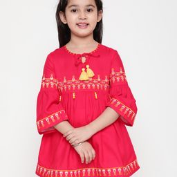 ISHTI Three Fourth Sleeves Geometric Embroidered Top - Pink-image-68