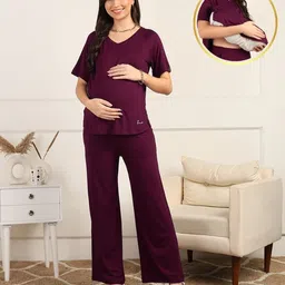 Zelena Viscose Half Sleeves Extra Stretchable Solid Top & Pajama - Burgundy-picture-10