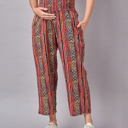 Mine4Nine Smock Detail Full Length Abstract Printed Maternity Pants - Maroon-image-4