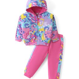 Babyhug Terry Knit Full Sleeves Hooded Sweatshirt & Joggers Set Abstract Print - Pink-image-52