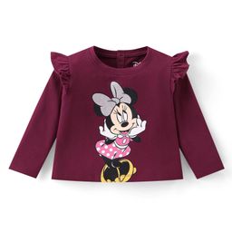 Babyhug Disney Single Jersey Knit Full Sleeves Top With Minnie Mouse Graphics and Frill Detailing - Maroon-image-74