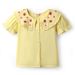 Babyhug Woven Half Sleeves Top With Fruit and Floral Embroidery - Yellow-image-81
