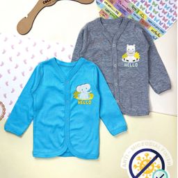 COCOON ORGANICS Cotton Rib Pack Of 2 Full Sleeves Animals Printed Anti Microbial Jhablas - Sky Blue & Grey Melange-image-14