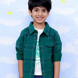 The Mom Store Cotton Full Sleeves Plaid Checked Shirt - Green-image-95