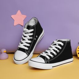 TRUFFLE COLLECTION Canvas Colour Blocked Converse Shoes - Black-image-2