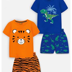 Trampoline Pack Of 2 Half Sleeves Dinosaur & Tiger Printed Tees & Shorts Set - Orange & Blue-image-62