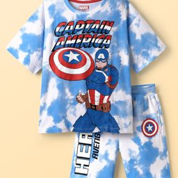 Pine Kids Marvel 100% Cotton Knit Drop Shoulder Half Sleeves T-Shirt And Shorts With Captain America Graphics - Blue-image-76