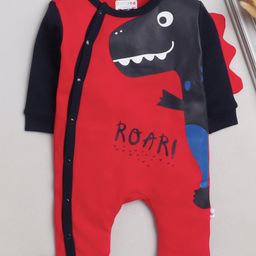 BUMZEE Interlock Woven Full SleevesDinosaur Printed Front Open Romper - Red-image-82