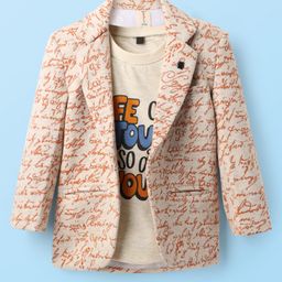 Dapper Dudes Full Sleeves Typography Printed Blazer With Tee - Mustard-picture-15