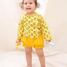 BownBee Cotton Full Sleeves Giraffe Printed Jhabla & Shorts Set - Yellow-picture-47