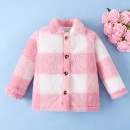 Mark & Mia Full Sleeves Fur Winter Jacket with Checks - Pink-picture-22