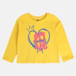 MINI KLUB Cotton Knit Full Sleeves Love Yourself Text Printed Top - Yellow-picture-38