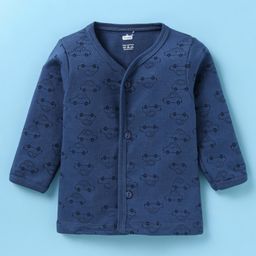 Simply Interlock Knit Front Open Vehicle Printed Vests Pack of 3 - White & Navy Blue image 2