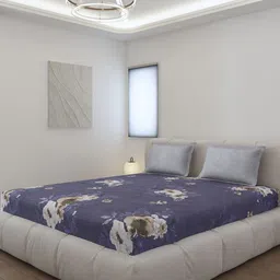 Monte Carlo Stanley Blue & White Floral Printed 144 TC King Bedsheet Set 1.85 m x 1.95 m-60