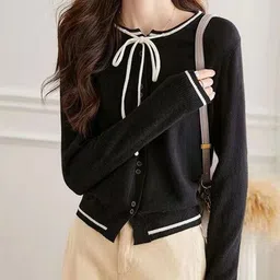 StyleCast Women Colourblocked Round Neck Bow Detail Cardigan-picture-28
