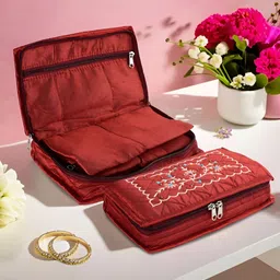 Aura Maroon and White 2 Pieces Embroidered 7-Compartments Jewellery Organisers-52