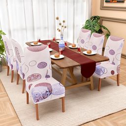 Kuber Industries Set Of 6 Cream-Colored & Brown Printed Stretchable Chair Covers-picture-45