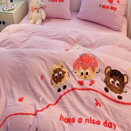 JC HOME Pink & Red Geometric Polycotton 3 Piece Single Regular Bedding Set-10
