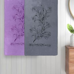 Myntra Elegant Homes Purple & Grey 2 Printed Cotton 300 GSM Bath Towel-image-25