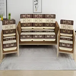 Wonderland Brown & Off White 6 Pieces Ethnic Motifs Self Design Sofa Cover Without Arms-18