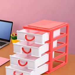 Kuber Industries White & Red 2 Pieces Reusable Desk Organisers-16